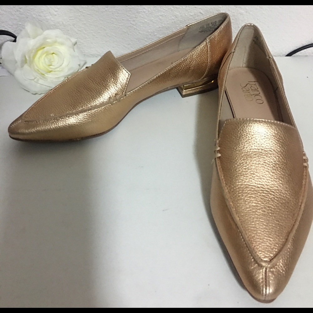 Franco Sarto Starland Flat Gold pointed toe loafer
